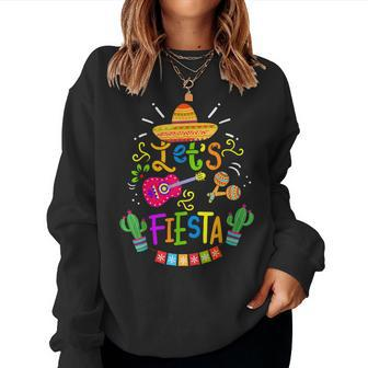 Let's Fiesta Cinco De Mayo Mexican Guitar Cactus Women Sweatshirt - Seseable