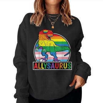 Funny Lgbt Dinosaur T Rex Gay Pride Dino Allysaurus Rainbow Women Crewneck Graphic Sweatshirt - Thegiftio UK
