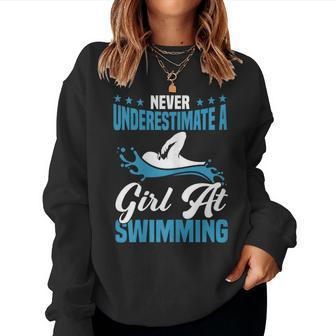 Funny Never Underestimate A Girl At Swimming Lifeguard Gift For Womens Women Crewneck Graphic Sweatshirt - Seseable