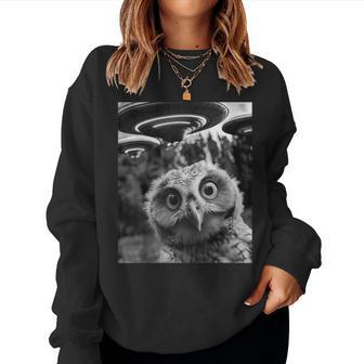 Graphic For Owl Selfie With Ufos Weird Women Sweatshirt - Monsterry