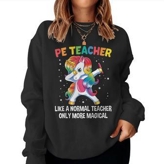 Funny Pe Teacher Back To School Dabbing Unicorn Women Crewneck Graphic Sweatshirt - Thegiftio UK