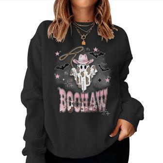 Pink Boohaw Ghost Halloween Cowgirl Western Country Women Sweatshirt - Seseable