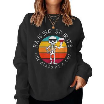 Raising Spirits Skeleton Apparel Fall Halloween Wine Wine Women Sweatshirt | Mazezy