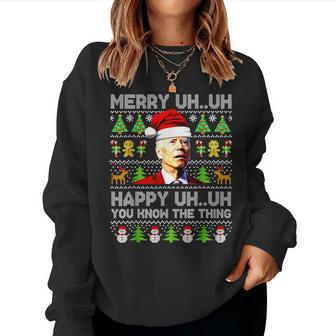 Santa Joe Biden Merry Uh Uh Christmas Ugly Sweater Women Sweatshirt | Mazezy