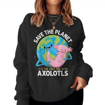 Funny Save The Planet Axolotl Boys Girls Teachers Earth Day Women Crewneck Graphic Sweatshirt - Thegiftio UK
