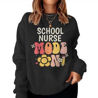 Funny School Nurse Mode On Back To School First Day Women Women Crewneck Graphic Sweatshirt - Thegiftio UK