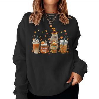 Selkirk Rex Cat Fall Coffee Pumpkin Spice Latte Women Sweatshirt | Mazezy