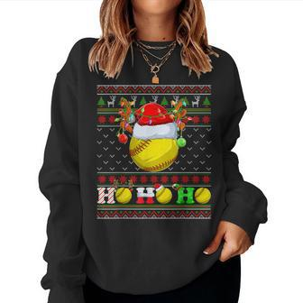 Softball Ball Xmas Tree Lights Ugly Christmas Sweater Women Sweatshirt | Mazezy