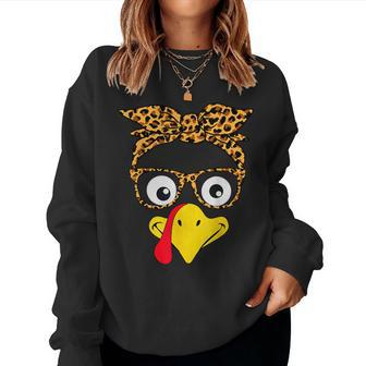 Thanksgiving Turkey Face Leopard Print Glasses Women Women Sweatshirt - Thegiftio UK