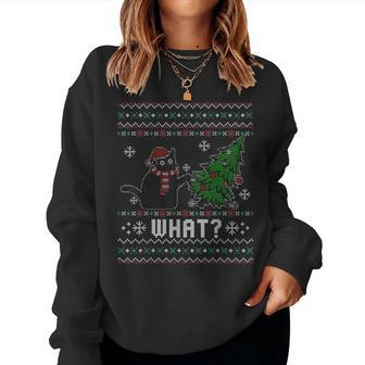 Ugly Sweater Christmas Cat Lover Santa Hat Women Sweatshirt - Seseable
