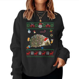 Ugly Xmas Sweater Animals Lights Christmas Hedgehog Women Sweatshirt - Seseable