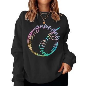 Game Day Baseball Cute Softball Tie Dye Life Mom For Women Sweatshirt - Seseable