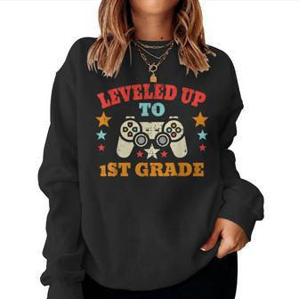 Game Leveled Up To 1St Grade First Day Of School Gamer Boys Women Crewneck Graphic Sweatshirt - Seseable