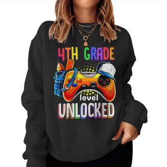 Gamer Back To School Gamepad 4Th Fourth Grade Level Unlocked Women Crewneck Graphic Sweatshirt - Monsterry