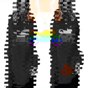 Gay Biker Lgbt-Q Rainbow Pride Flag Motorcycle Men Women Women Sweatshirt | Mazezy