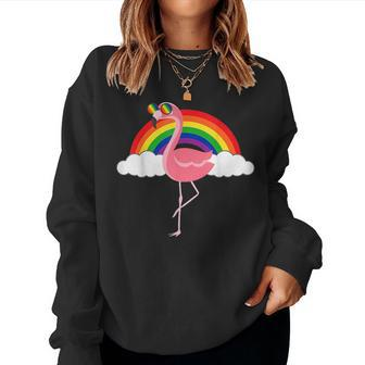 Gay Flamingo Rainbow Pride Flag Lgbtq Cool Lgbt Ally Women Sweatshirt | Mazezy