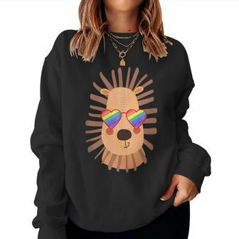 Gay Lion With Glasses Lgbtq Pride Rainbow Stuff Bisexual Women Sweatshirt | Mazezy
