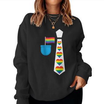 Gay Parade Costume Hearts Tie Mini Rainbow Flag Suit Pocket Women Sweatshirt | Mazezy