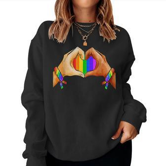 Gay Pride Clothing Lgbt Rainbow Flag Heart Lgbt Pride Month Women Crewneck Graphic Sweatshirt - Thegiftio UK
