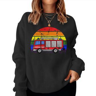 Gay Pride Firetruck Lgbt-Q Rainbow Flag Firefighter Fireman Women Sweatshirt | Mazezy