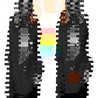 Gay Pride Flag - Rhode Island State Map - Rainbow Stripes Women Sweatshirt | Mazezy