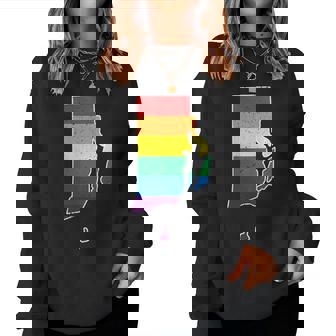 Gay Pride Flag - Rhode Island State Map - Rainbow Stripes Women Sweatshirt | Mazezy