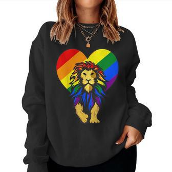 Gay Pride Lion Lgbt-Q Cool Animal Rainbow Flag Color Ally Women Sweatshirt | Mazezy
