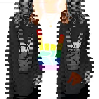 Gay Pride Rock Hand Rainbow Flag Lgbtq Rocker Boys Kids Men Women Sweatshirt | Mazezy