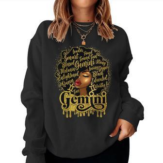 Gemini Girl Zodiac Sign Birthday Queen Afro Black Women Women Sweatshirt | Mazezy