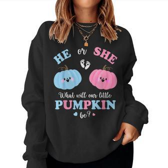 Gender Reveal Party Cute Pumpkin Baby Shower Mom And Dad Women Sweatshirt - Seseable