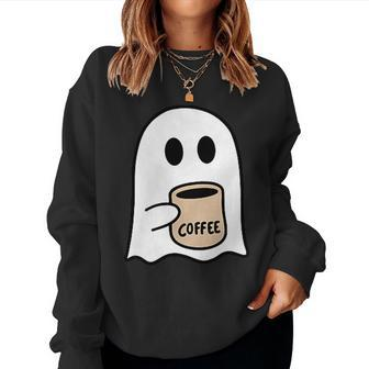 Ghost Drinking Coffee Funny Halloween Costume Coffee Lover Women Crewneck Graphic Sweatshirt - Thegiftio UK
