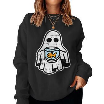 Ghost Pocket Fish Bowl Halloween Costume Ghoul Spirit Women Sweatshirt | Mazezy