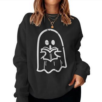 Ghost Reading Book Pocket Halloween Costume Bookworm Teacher For Teacher Women Sweatshirt | Mazezy