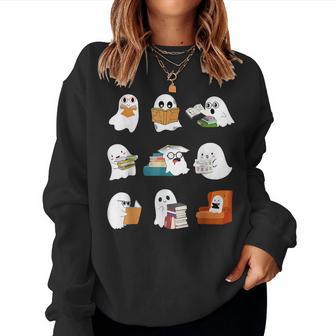 Ghost Reading Teacher Halloween Librarian Book Lover School Women Sweatshirt - Seseable