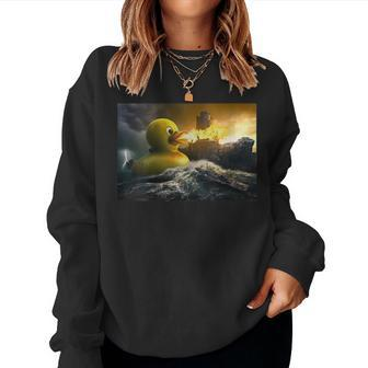 Graphic Giant Chick Spits Fire At Ships Goose Sweatshirt | Mazezy
