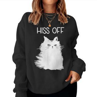 Gifts For Cat Lovers - Women Men Funny Meow Cat Hiss Off Women Crewneck Graphic Sweatshirt - Monsterry UK