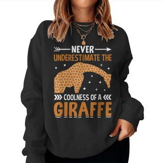 Giraffe Lover Never Underestimate The Coolness Of A Giraffe Women Crewneck Graphic Sweatshirt - Seseable