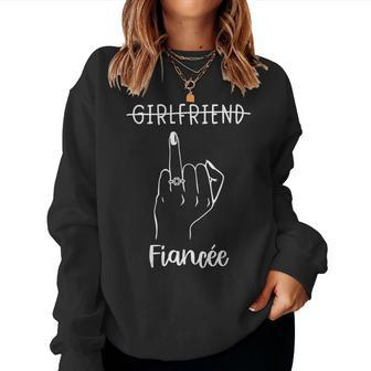 Girlfriend Fiancée Bachelorette Party Engaged Ring Finger Women Crewneck Graphic Sweatshirt - Seseable