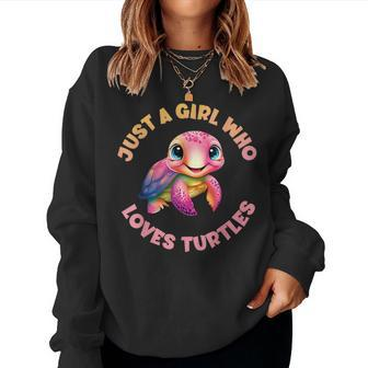 Girls Cute Sea Turtle Kawaii Just A Girl Who Loves Turtles Women Crewneck Graphic Sweatshirt - Seseable
