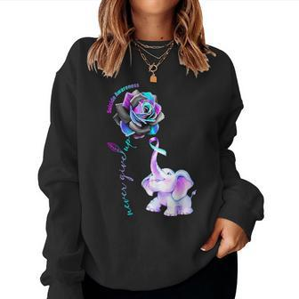 Never Give Up Elephant Suicide Prevention Awareness Flower Women Sweatshirt | Mazezy