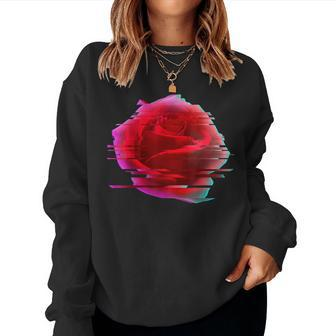 Glitch Rose Vaporwave Aesthetic Trippy Floral Psychedelic Women Sweatshirt | Mazezy AU