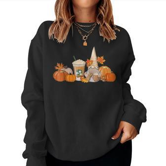 Gnome Coffee Latte Pumpkin Fall Autumn Thanksgiving Women Sweatshirt - Seseable
