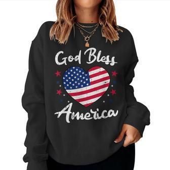 God Bless America 4Th Of July Vintage Heart Patriotic Women Crewneck Graphic Sweatshirt - Seseable