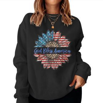 God Bless America Patriotic 4Th Of July Sunflower Usa Flag Women Sweatshirt | Mazezy