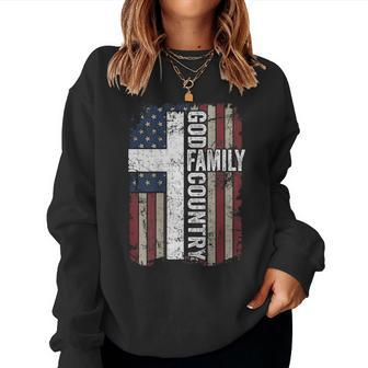 God Family Country - Patriotic Christian Cross Usa On Back Women Sweatshirt | Mazezy