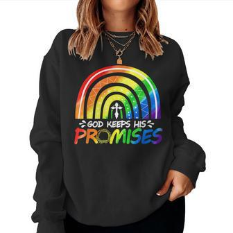 God Keeps His Promise Rainbow Christian Bible Noah Women Crewneck Graphic Sweatshirt - Thegiftio UK
