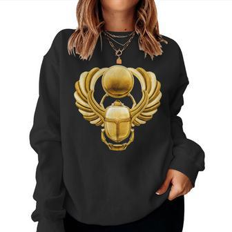 Gold Winged Egyptian Scarab Beetle Women Sweatshirt | Mazezy
