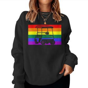 Golf Cart Gay Pride Flag Lgbtq Aesthetic Golfer Pattern Cute Women Sweatshirt | Mazezy