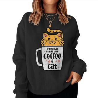 Good Day Starts With Coffee Cat Cute Kitten Girls N Women Sweatshirt - Monsterry UK
