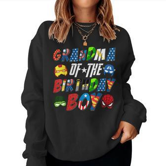 Grandma Of The Superhero Birthday Boy Super Hero Family Women Crewneck Graphic Sweatshirt - Monsterry